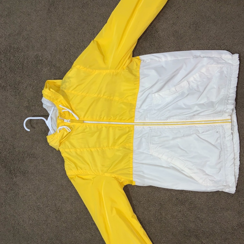 White & Yellow LOGG windbreaker.